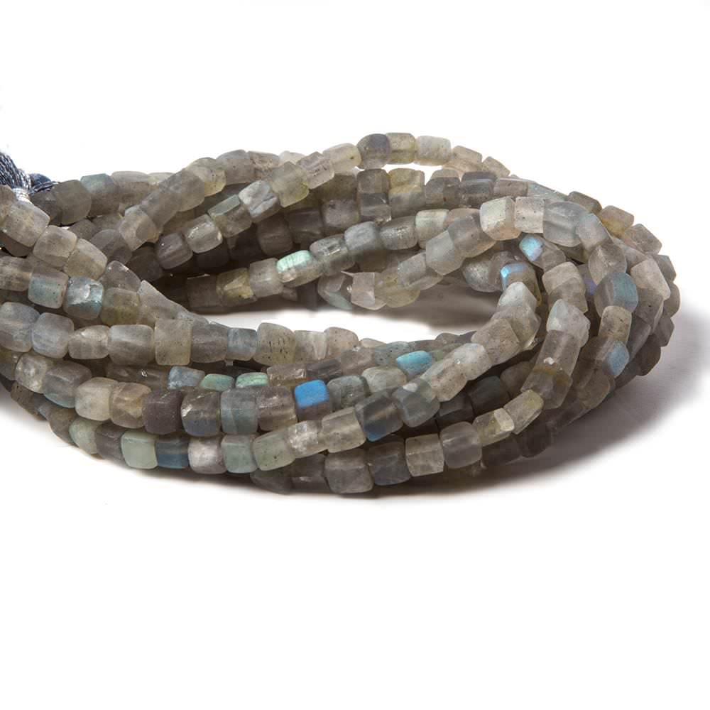 4mm Matte Labradorite plain cube beads 7.5 inches 44 pieces