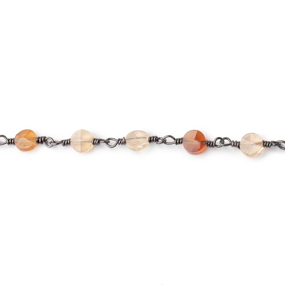 4mm Multi Color Hessonite Faceted Coins on Black Gold Plated Chain by the Foot 28 Beads