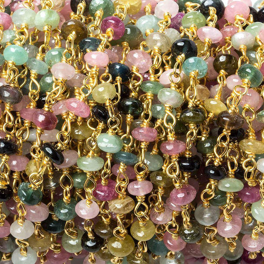 4mm Multi Color Tourmaline plain rondelle Vermeil Chain by the foot 38 pieces