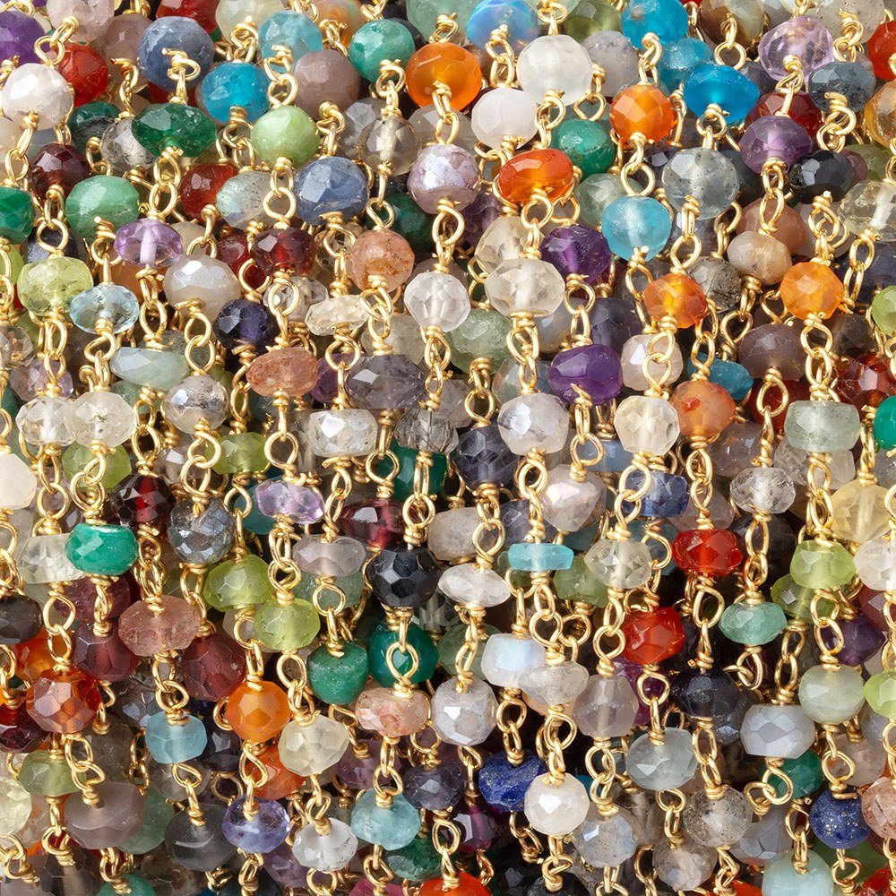 4mm Multi Gem Faceted Rondelles on Vermeil Hand-Wrapped Chain