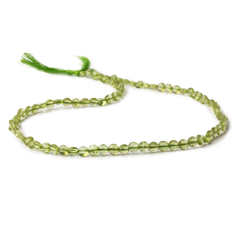 4mm Peridot checkerboard calibrated faceted coins 12.5 inch 85 beads AAA
