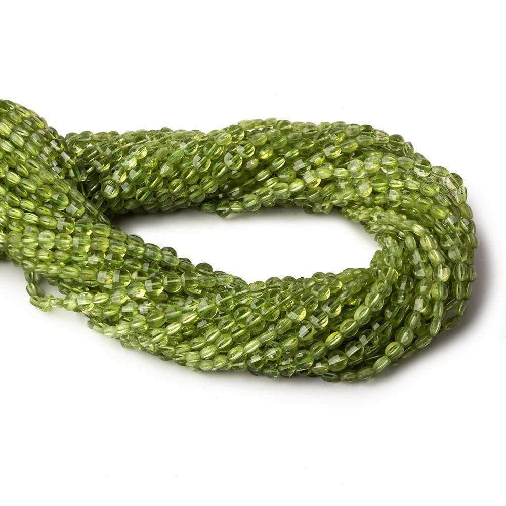 4mm Peridot checkerboard calibrated faceted coins 12.5 inch 85 beads AAA