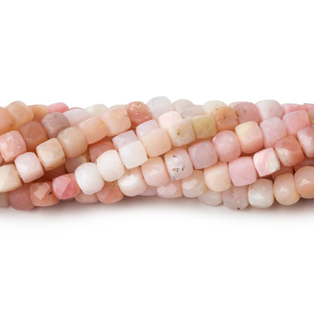 4mm Shaded Pink Peruvian Opal micro faceted cubes 12 inch 75 beads