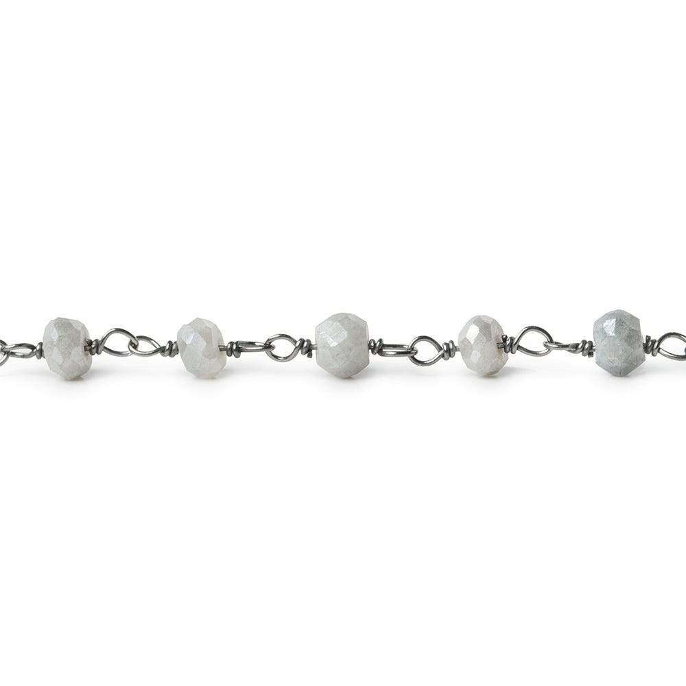 4mm Silver Mystic Quartz faceted rondelle Black Gold .925 Silver Chain by the foot 36 beads