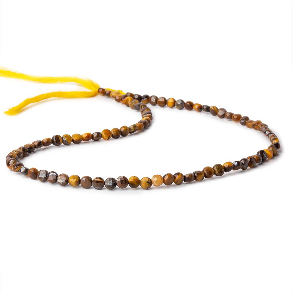 4mm Tiger's Eye checkerboard calibrated faceted coins 12.5 inch 85 beads AAA