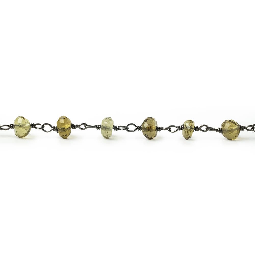 4mm Whiskey Quartz faceted rondelle Black Gold .925 Silver Chain sold by the foot 37 pieces