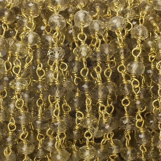 4mm Whiskey Quartz faceted rondelle Vermeil Chain sold by the foot 37 pieces