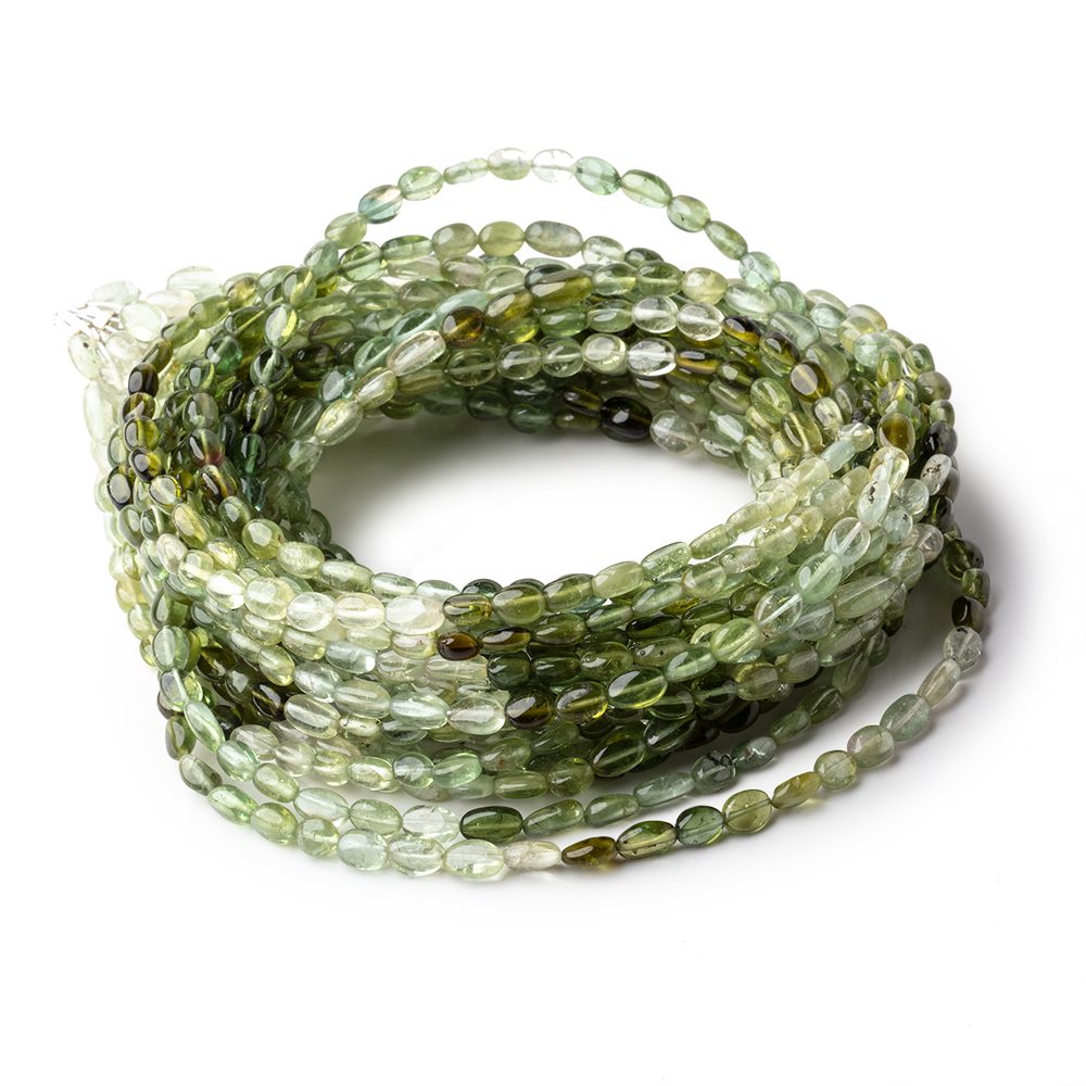 4x3-5x3.5mm Green Tourmaline Plain Oval Beads 16 inch 78 pieces AA