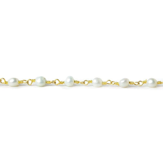 4x3mm White side drilled oval Gold plated Chain by the foot 31 pcs