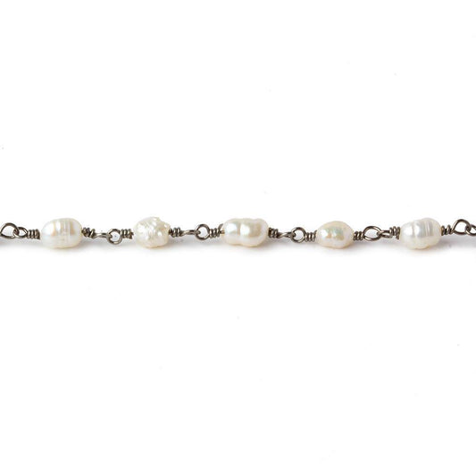 4x5-3x4mm White Straight Drill Baroque Pearl Black Gold plated Chain by the foot 27 pcs