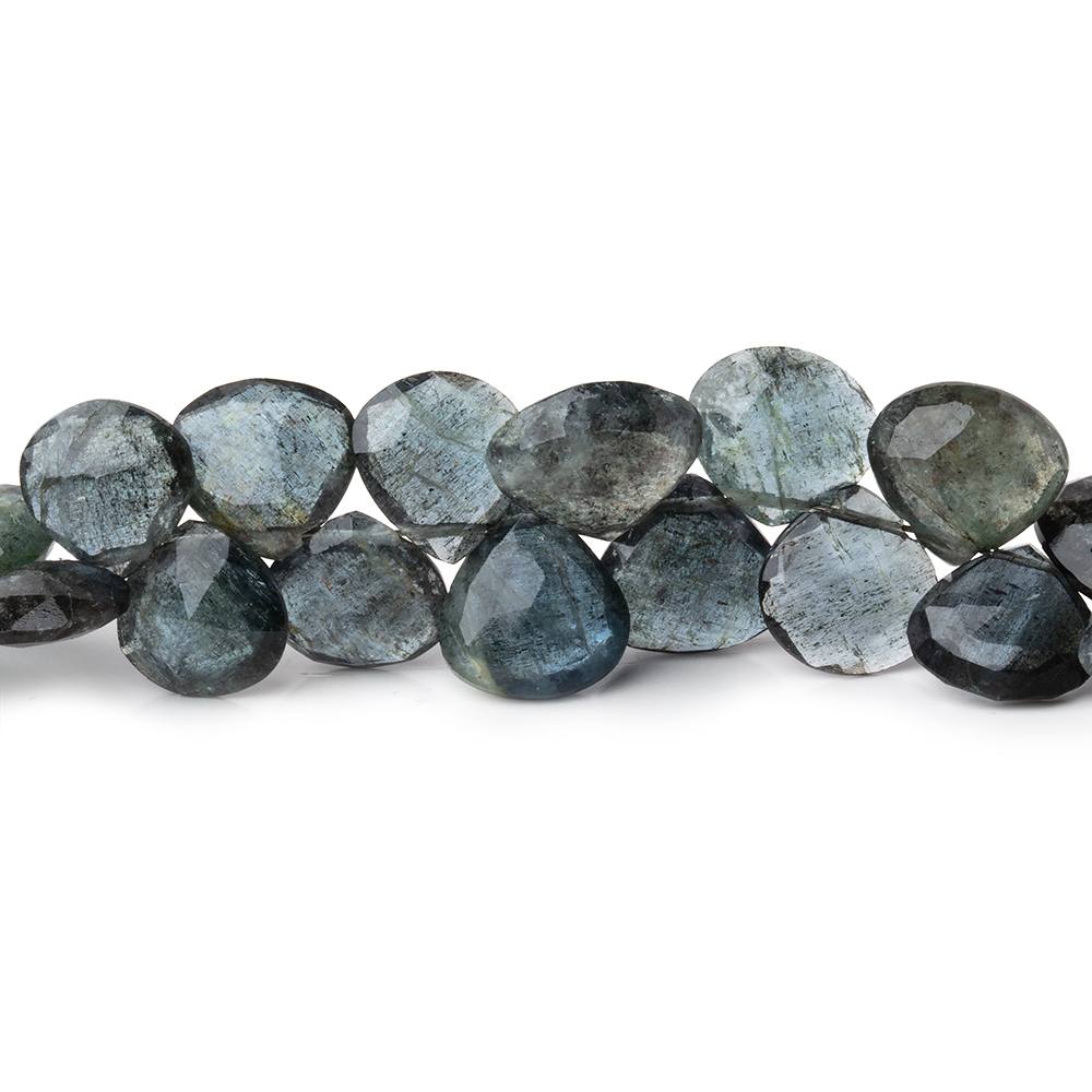 5-10mm Black Moss Aquamarine Faceted Heart Beads 9 inch 72 pieces AA