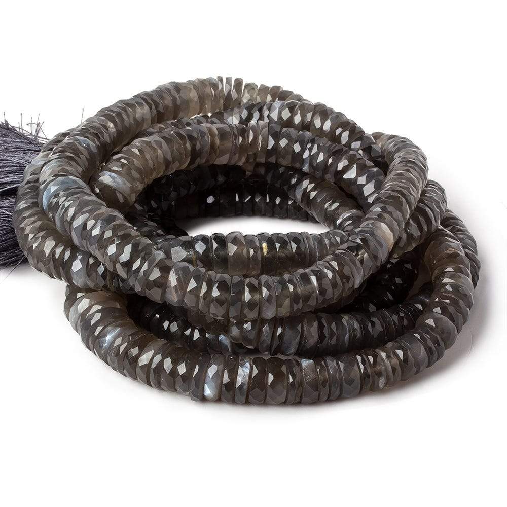 5-11mm Platinum Grey Moonstone faceted Heshi 16 inch 145 beads AA
