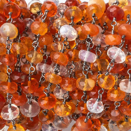 4.5mm Multi Color Fire Opal faceted rondelle Black Gold .925 Chain by the foot