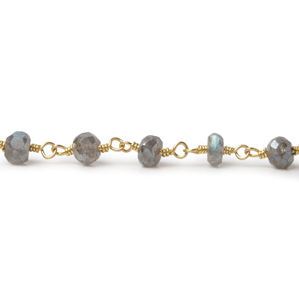 5-6mm Mystic Labradorite faceted rondelle Gold Plated Chain by the foot 30 pcs