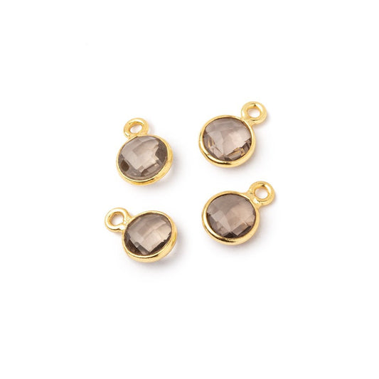 5-6mm Vermeil Bezel Smoky Quartz Faceted Coin Focal Pendants Set of 4 pieces
