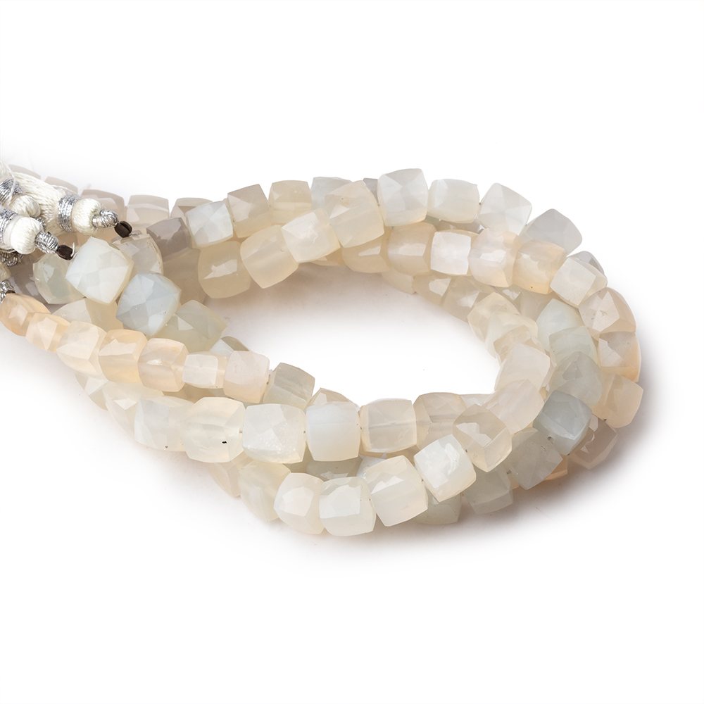 5-7mm Cream & Gray Moonstone Faceted Cube Beads 8 inch 27 pieces