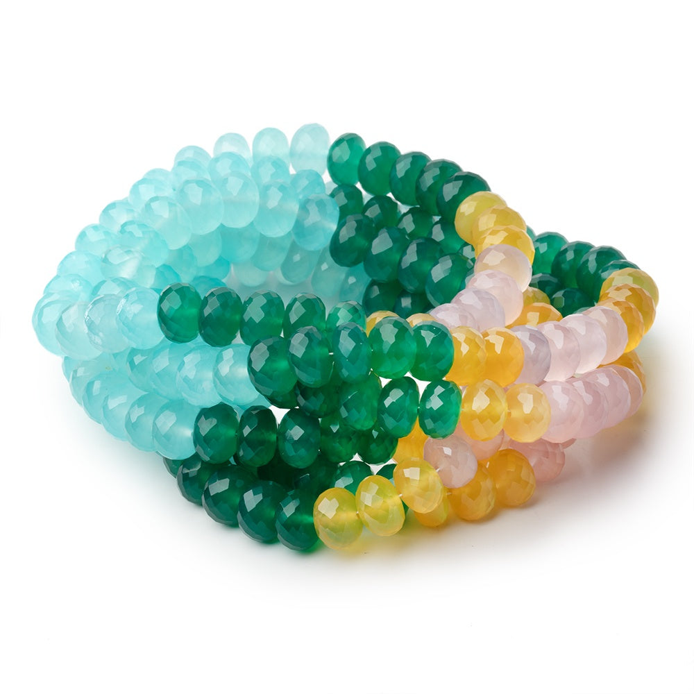 9mm Multi Color Chalcedony Faceted Rondelle 15.5 inch 65 Beads