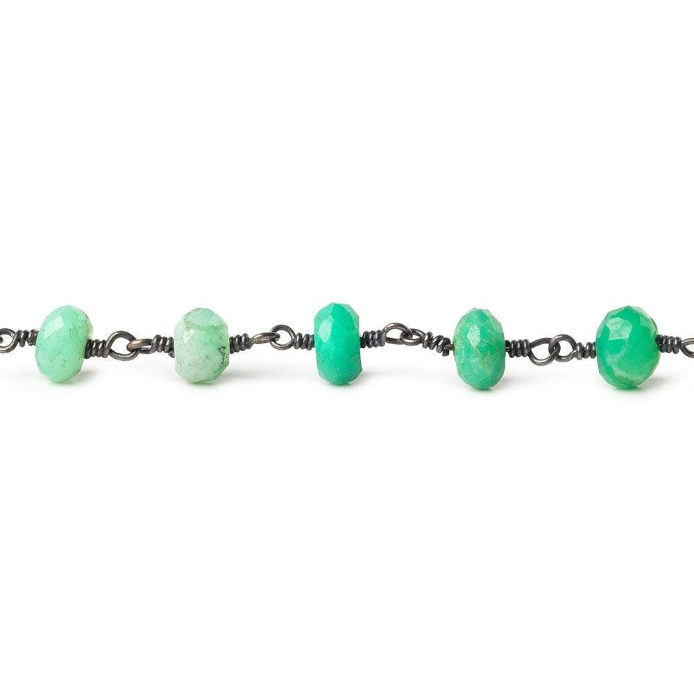 5.5-6mm Chrysoprase faceted rondelle Black Gold plated Chain by the foot
