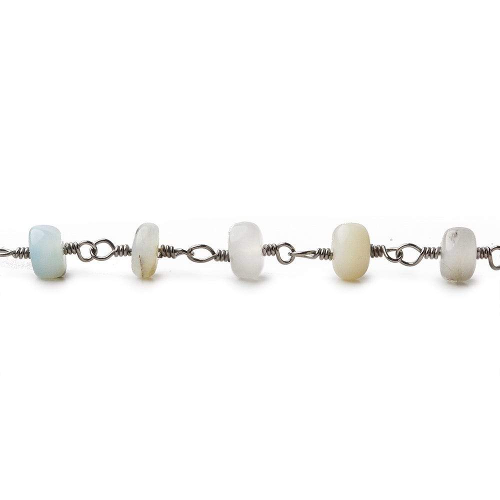 5.5mm Blue Peruvian Opal Plain Rondelle Black Gold plated Chain by the foot