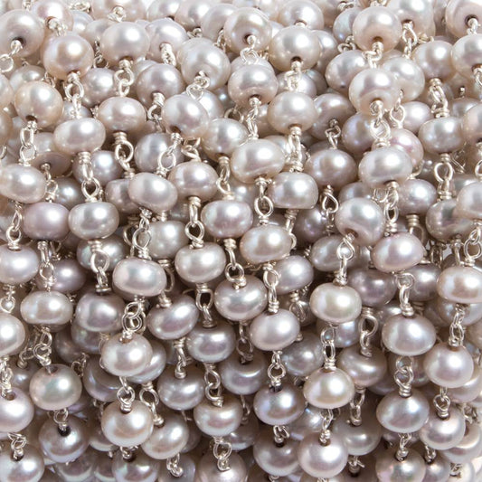 5.5mm Pink Silver Button Pearl .925 Silver Chain by the foot 36 pieces