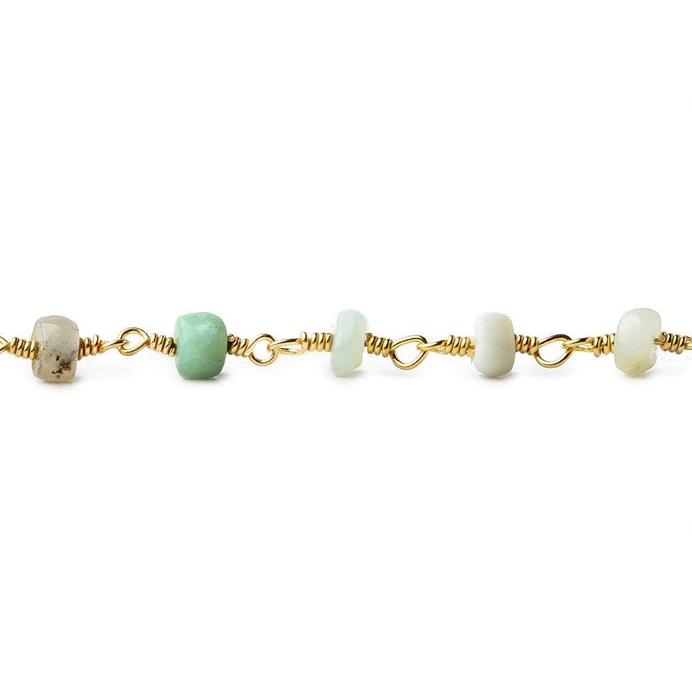 5mm Blue Peruvian Opal Heishi Gold plated Chain by the foot