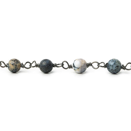 5mm Dendritic Opal plain round Black Gold plated Chain by the foot