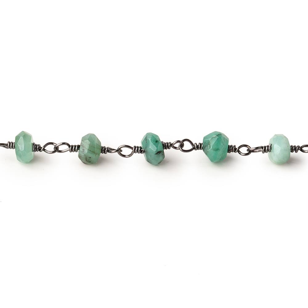 5mm Emerald Faceted Rondelles on Black Gold .925 Chain by the Foot
