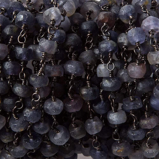 5mm Matte Iolite plain rondelle Black Gold plated Chain by the foot 39pcs