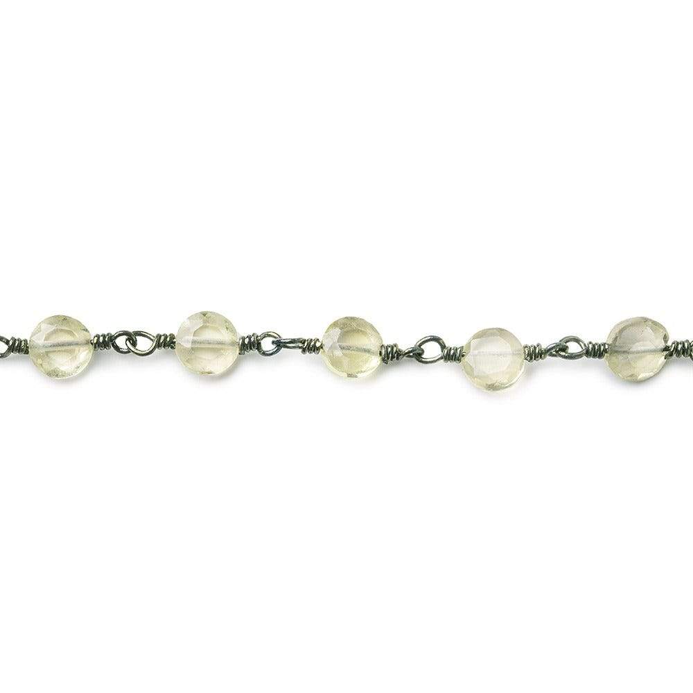 5mm Multi Color Quartz faceted coin Black Gold plated Chain by the foot