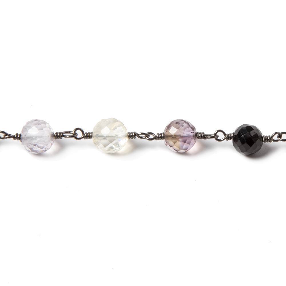 5mm Multi Gemstone faceted round Black Gold Chain by the foot 28 pcs