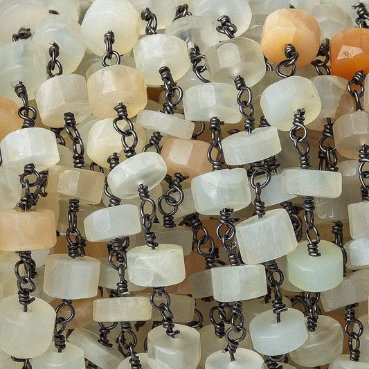 5mm MultiColor Moonstone heishi Black Gold plated Chain by the foot 35 pieces