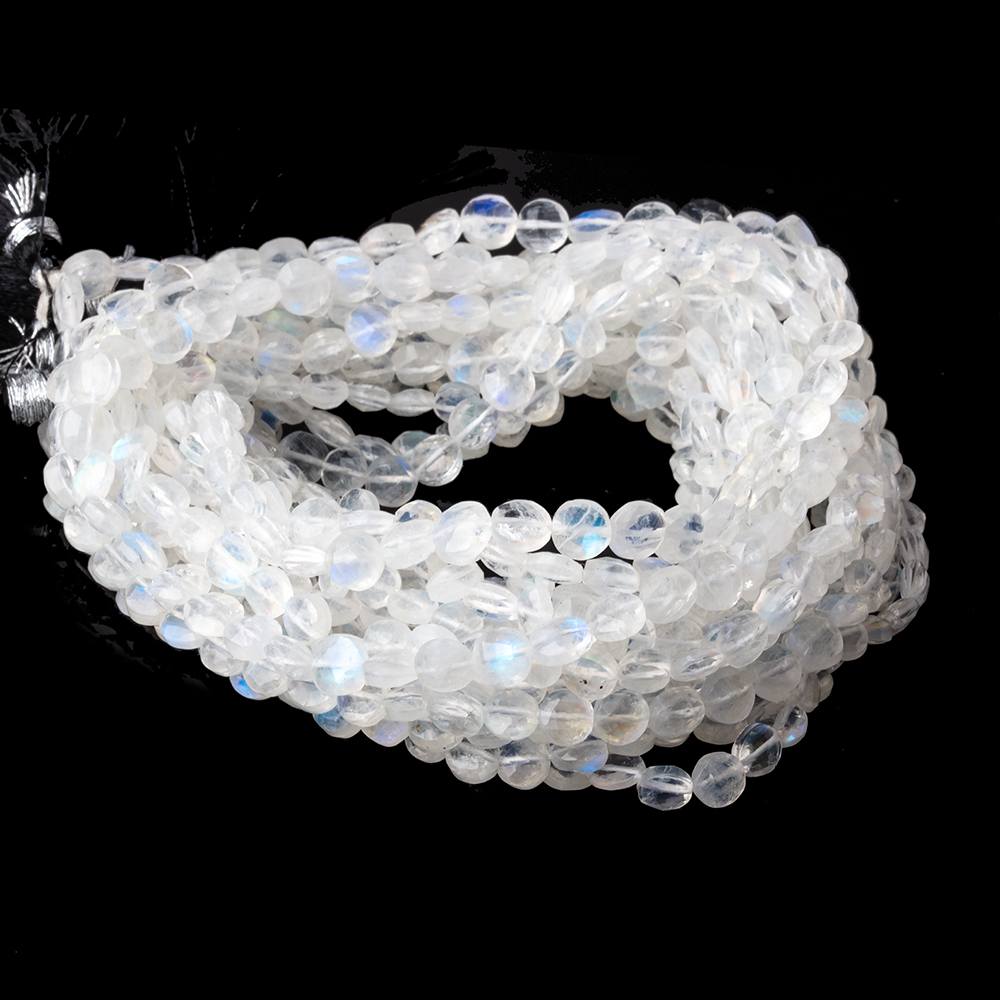 5mm Rainbow Moonstone Faceted Coin Beads 16 inch 80 pieces