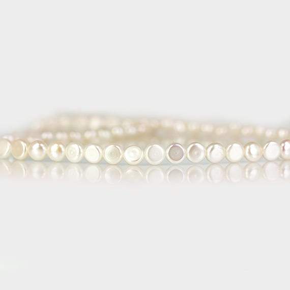 5mm White Button Freshwater Pearls, 15 inch