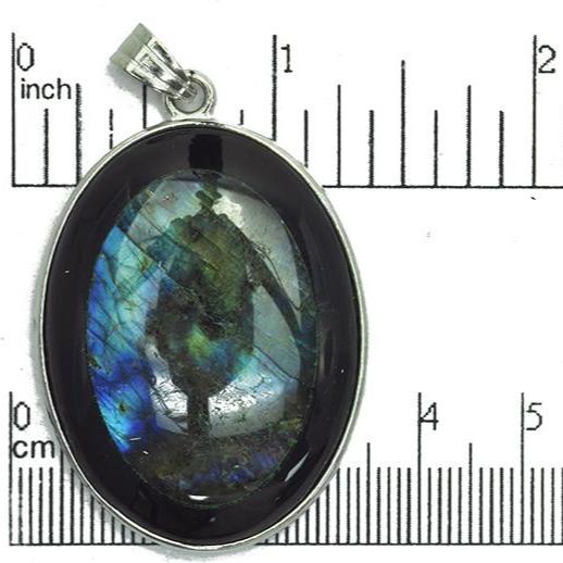 30mm x 40mm Black Jasper Blue Labradorite Inlay Oval Pendant - With Bail - Semi Precious Stone - SP726