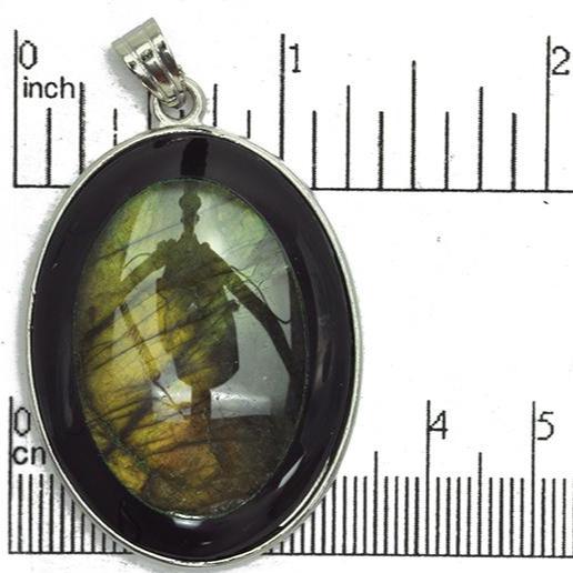 30mm x 40mm Black Jasper Green Labradorite Inlay Oval Pendant - With Bail - Semi Precious Stone - SP731