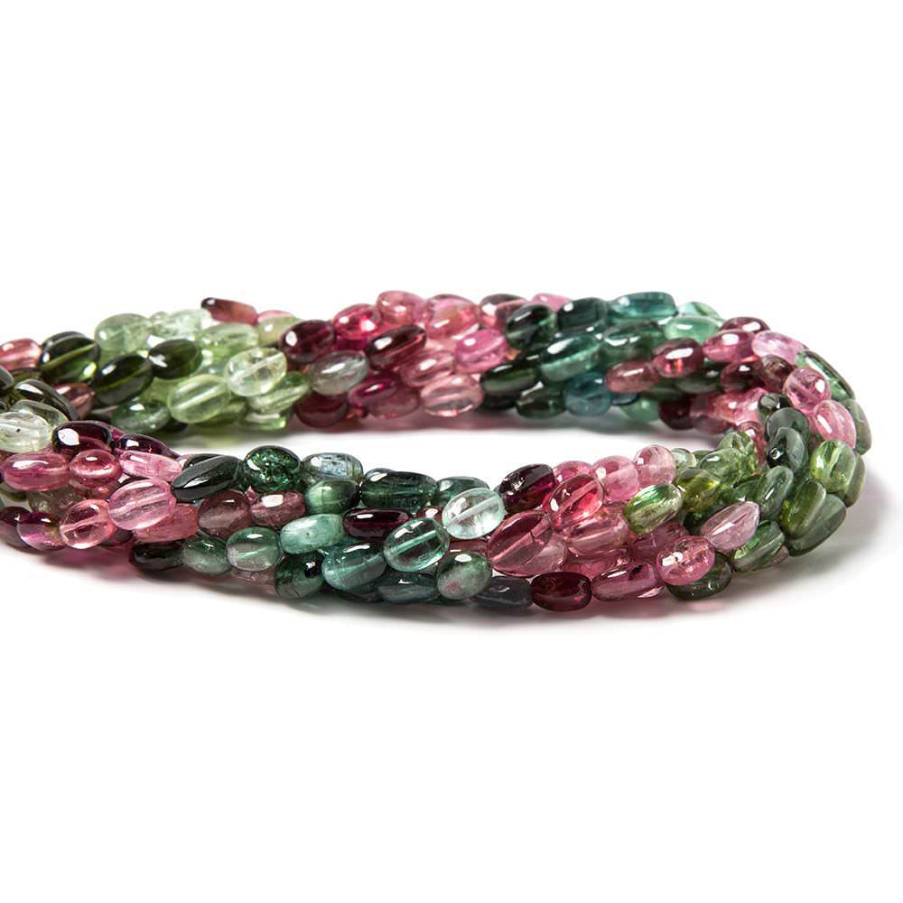 5x4-7x4mm Multi Color Tourmaline plain oval nugget beads 14 inch 53 pcs