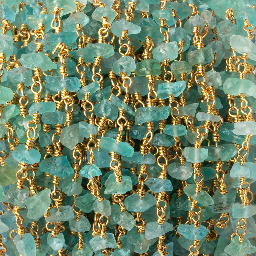 5x4-8x4mm Matte Pool Blue Apatite Chips Gold plated Chain by the foot 35 pieces