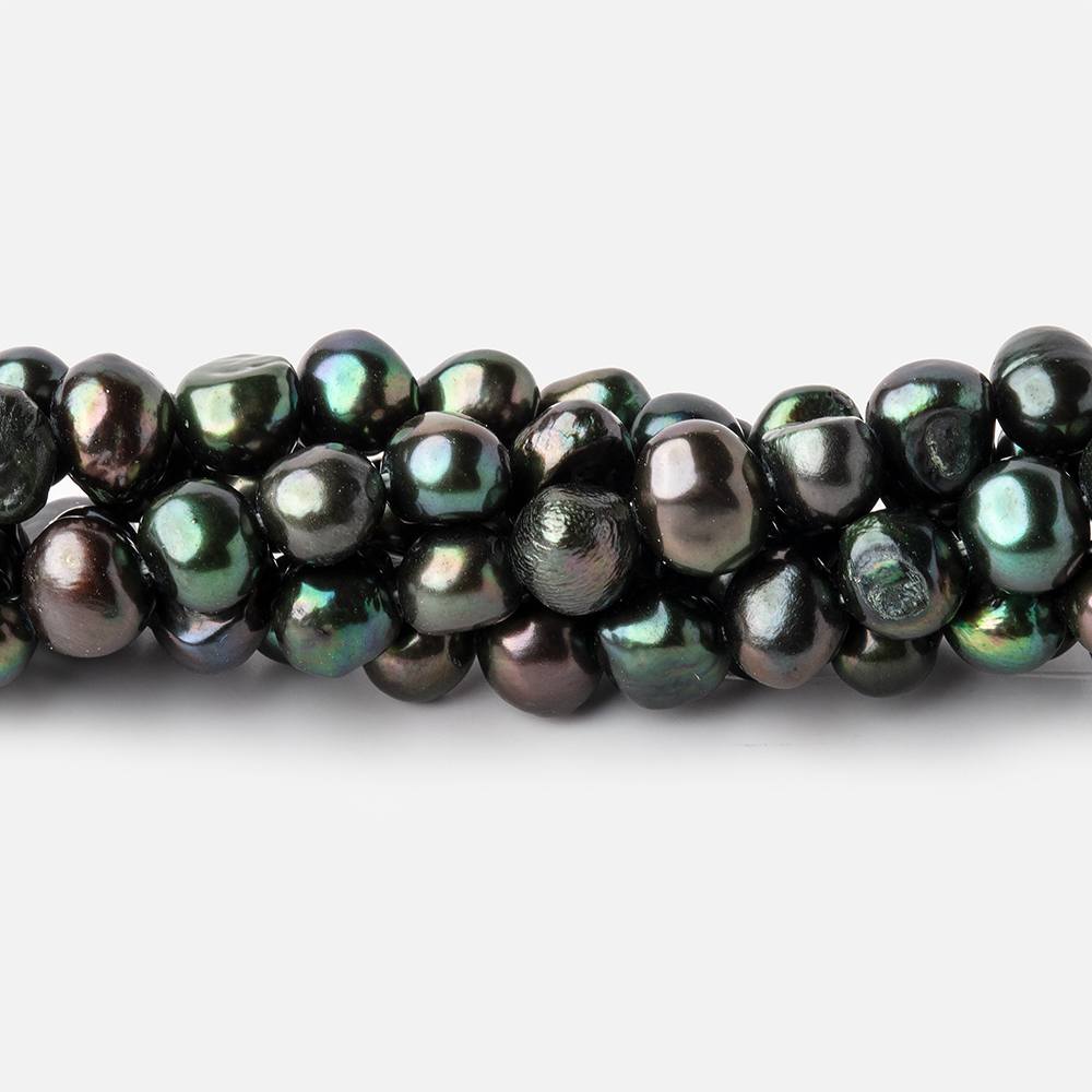 5x4mm Emerald Green Side Drilled Baroque Freshwater Pearls 16 inch 86 Beads