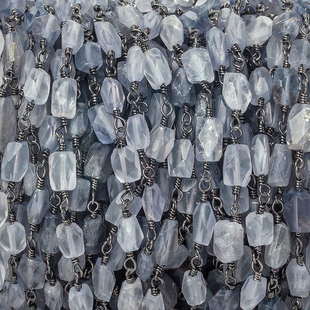 5x4mm Iolite faceted rectangle Black Gold Chain by the foot 27 pieces