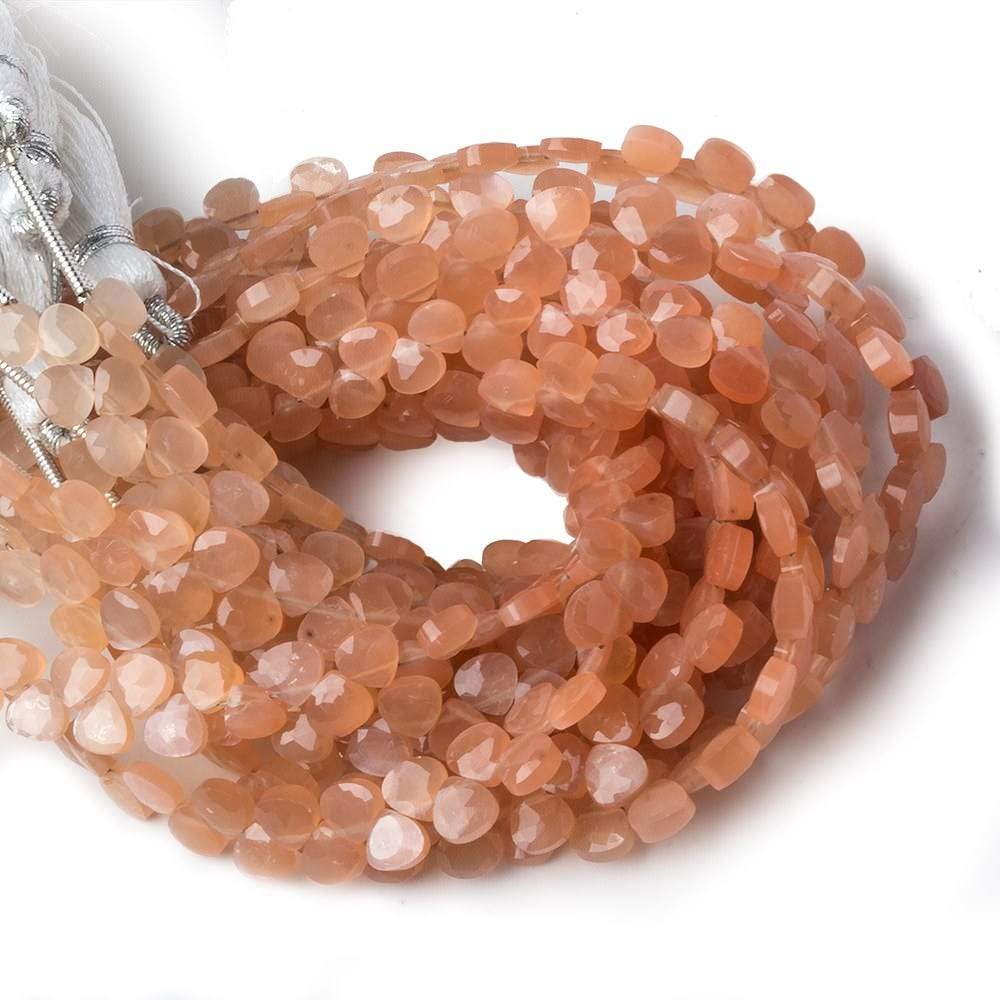 5x5mm Peach Moonstone Heart Micro-Briolette Beads 6 inch 54 pieces