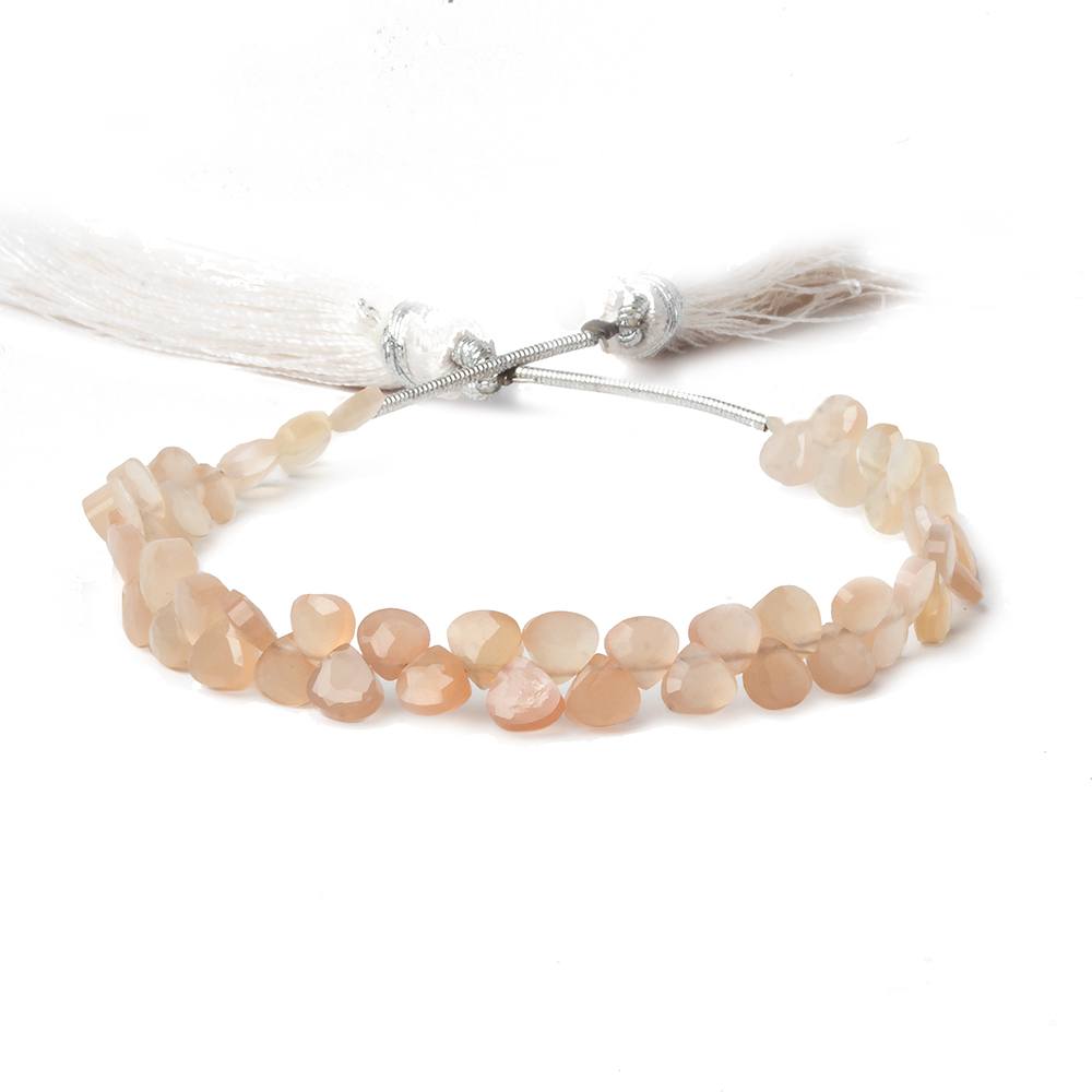 5x5mm Shaded Peach Moonstone Heart Micro-Briolette Beads 6 inch 54 pieces