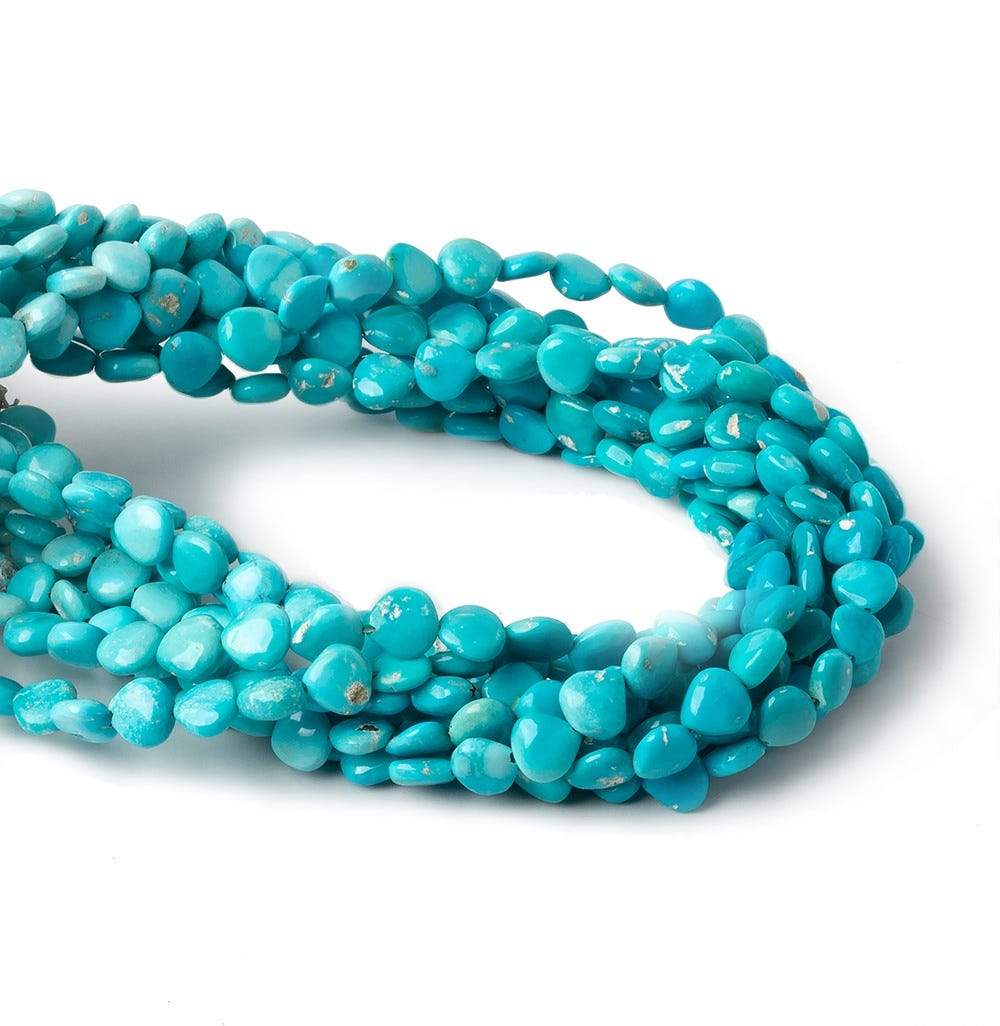 5x5mm Turquoise straight drilled plain hearts 8 inch 38 beads