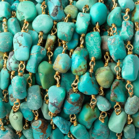 5x6-12x11mm Chinese Turquoise plain nugget Vermeil chain by the foot 23 pcs