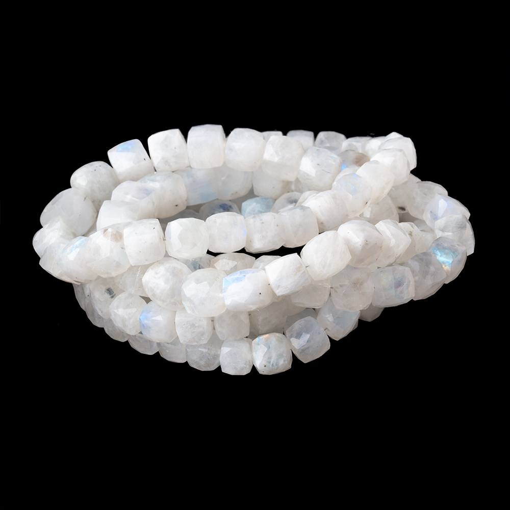 6-10mm Rainbow Moonstone Faceted Cube Beads 16 inch 48 pieces