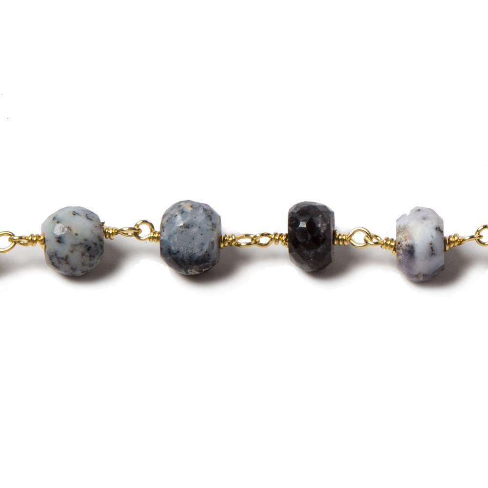 6-6.5mm Dendritic Opal faceted rondelle Gold plated Chain by the foot  29pcs