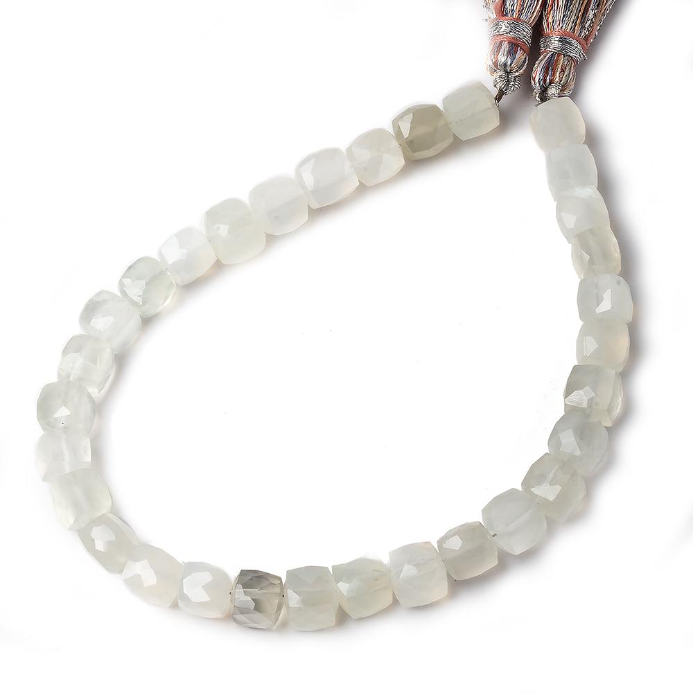 6-6.5mm Off White Moonstone Faceted Cube Beads 8 inch 30 pieces