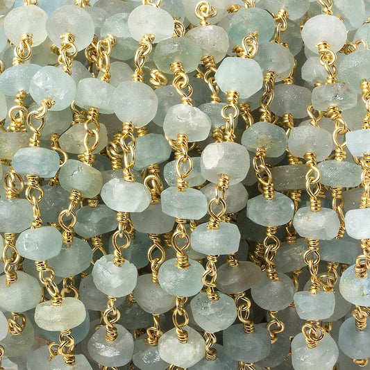 6-7mm Matte Beryl & Aqua rondelle Gold Chain by the foot 30 pieces