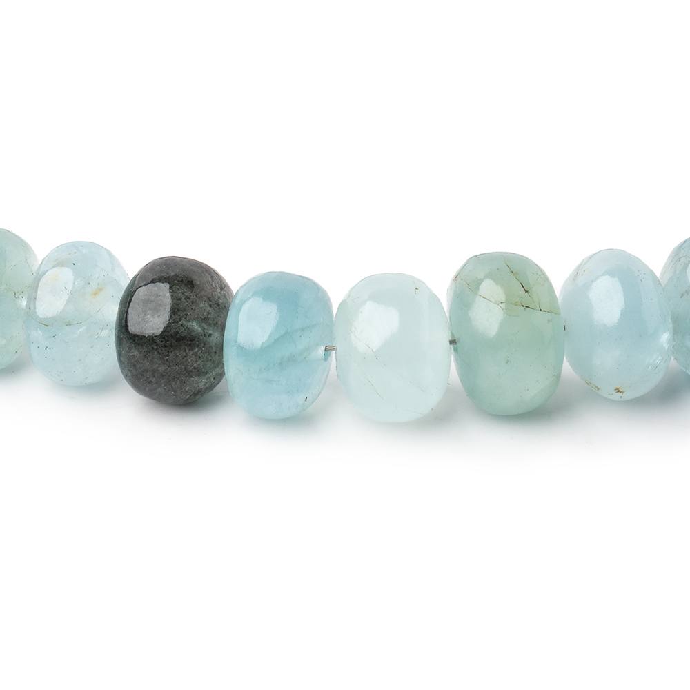 6-8.5mm Aquamarine & Moss Aquamarine Plain Rondelle 18 inch 98 Beads AA