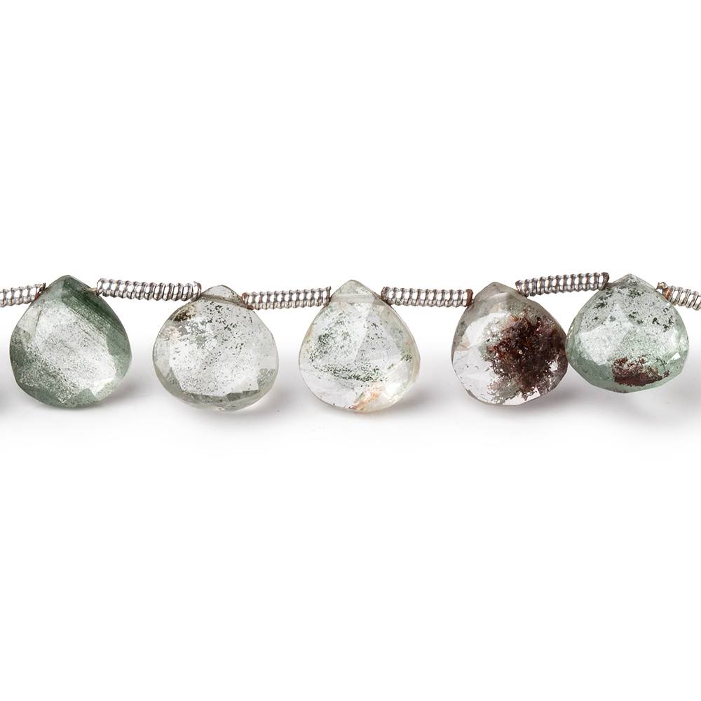 6-8mm Moss Quartz Faceted Heart Beads 8 inch 20 pieces AA