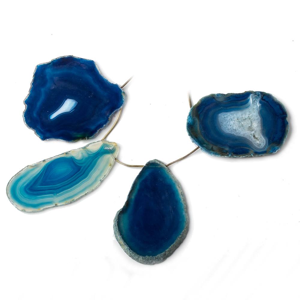 61x59-67x44mm Aegean Blue Agate Polished Slice Beads 4 unstrung pieces